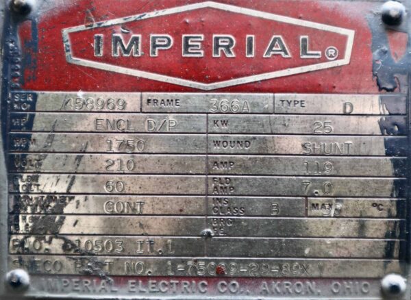Imperial Electric Generator 40HP 25KW 1750RPM 360T/366A #353 - Image 7