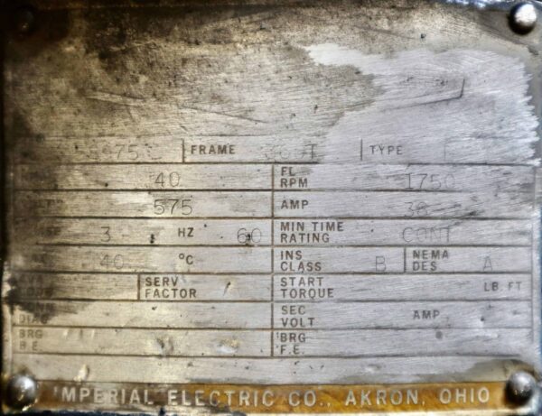 Imperial Electric Generator 40HP 25KW 1750RPM 360T/366A #352 - Image 7