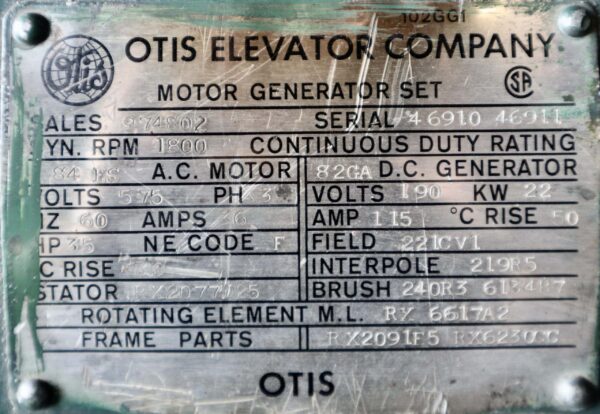 Otis Generator 35HP 22KW 1800RPM 84ES/82GA #0402 - Image 6