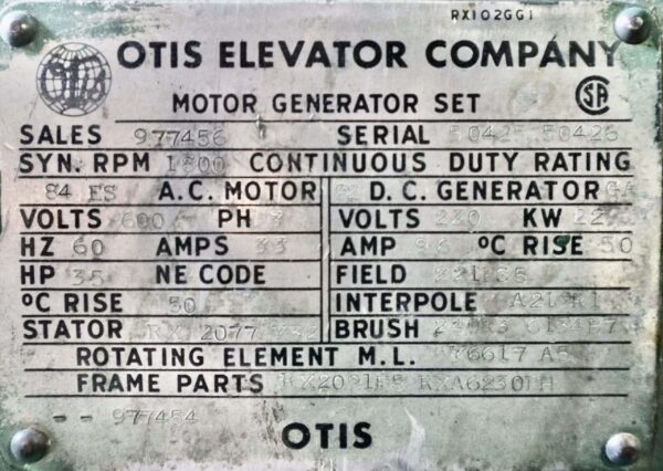 Otis Generator 35HP 22KW 1800RPM 84ES/82GA - Image 2