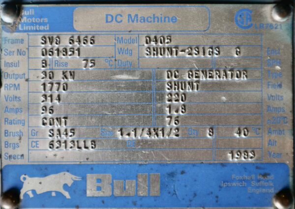 Bull Generator 50HP 30KW 1770RPM SVG6466 #384 - Image 2
