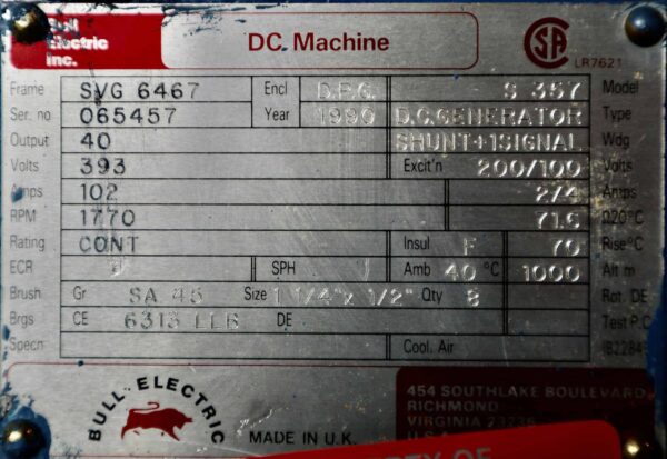 Bull Generator 60HP 40KW 1770RPM SVG6467 #389 - Image 7