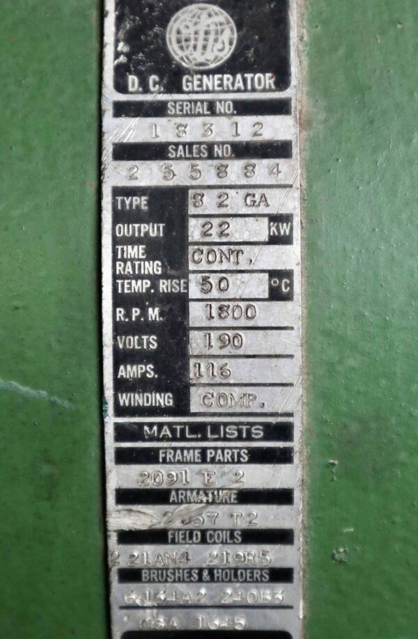 Otis Generator 35HP 22KW 1800RPM 84ES/82GA #399 - Image 7