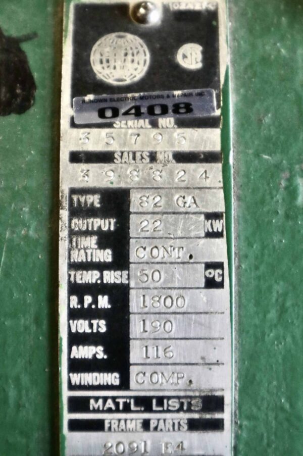 Otis Generator 35HP 22KW 1800RPM 84ES/82GA #0408 - Image 7