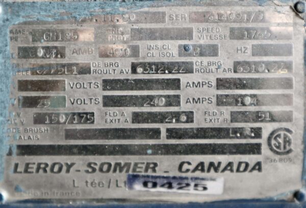 Leroy Somer Generator 37.5HP 25KW 1765RPM GH185 #0425 - Image 2