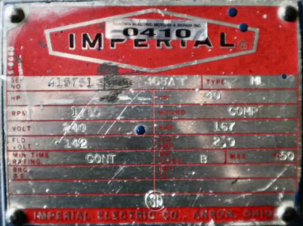 Imperial Electric Generator 60HP 40KW 1750RPM 360T/368A #0410 - Image 7