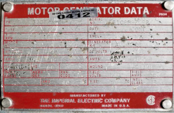 Imperial Electric Generator 40HP 25KW 1750RPM 360T/366A #0412 - Image 6