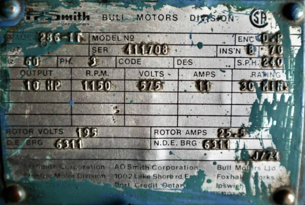 AO Smith AC Motor 10HP 1150RPM 286-1T #201 - Image 2