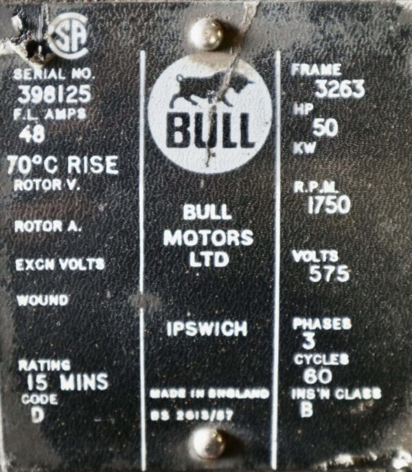 Bull AC Motor 50HP 1750RPM 3263 #202 - Image 2