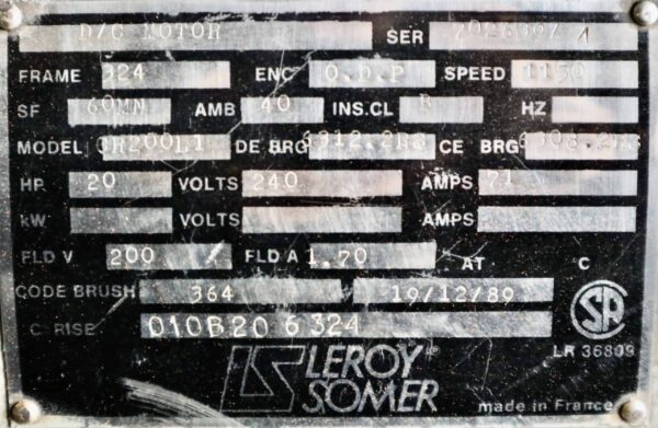 Leroy Somer DC Hoist 20HP 1150RPM 324 #235 - Image 2