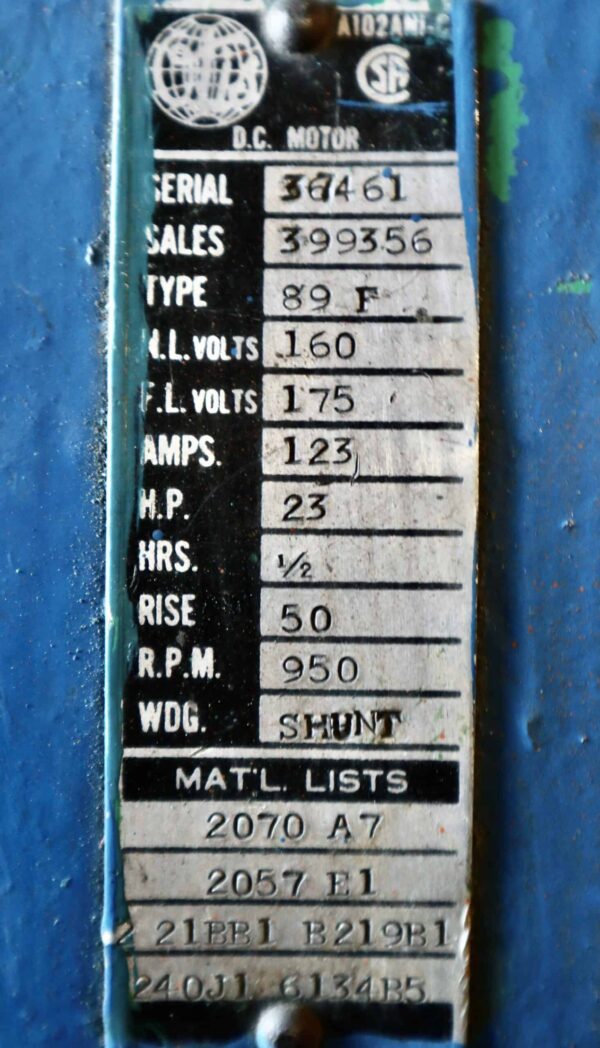 Otis DC Motor 23 HP 950RPM 89F #0550 - Image 2