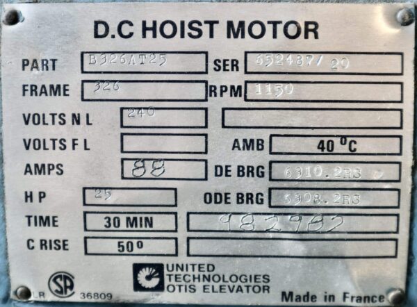 Otis DC Hoist Motor 25HP 1150RPM 326 #228 - Image 2