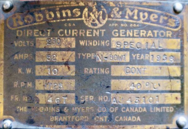 Robbins and Myers Generator 20HP 10KW 1725RPM 324U/46T #312 - Image 2