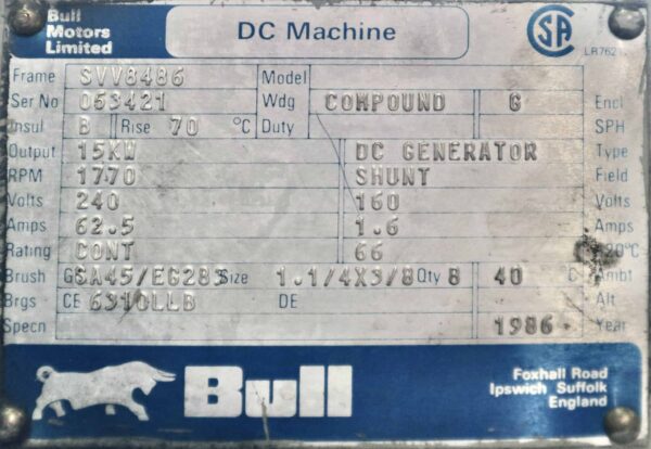 Bull Generator 25HP 15KW 1770RPM SVV8486 #232 - Image 6
