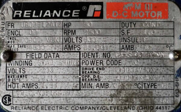 Reliance DC Motor 50HP 2500RPM USC2512ATZ - Image 6