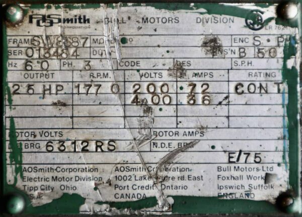 AO Smith/Bull Generator 25HP 15KW 1770RPM SVV8687 #0145 - Image 2