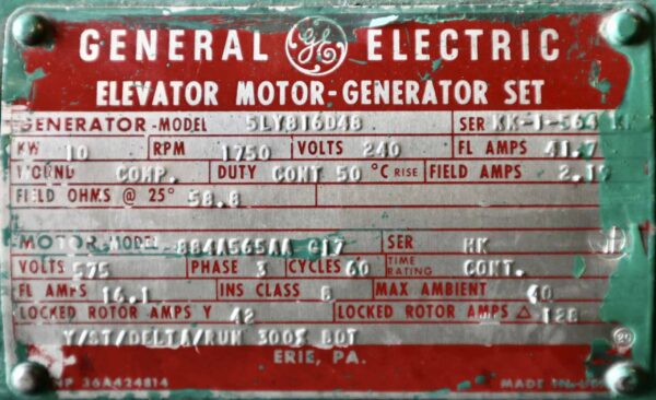 General Electric Generator 10HP 7.5KW 1750RPM #0426 - Image 2