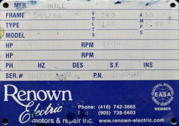 Bull DC Motor 15HP 1150RPM SMB286 - Image 6