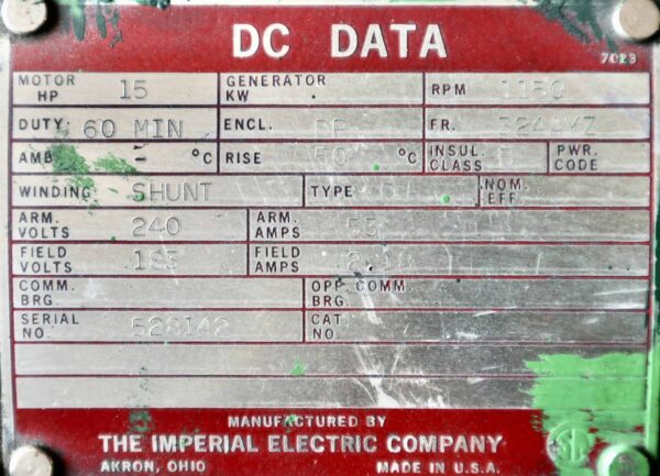 Imperial Electric DC Motor 15HP 1150RPM 324AYZ - Image 5
