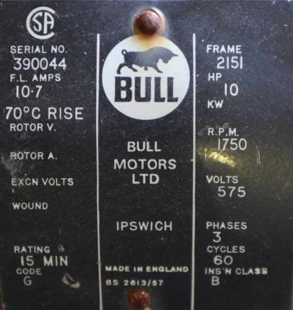 Bull AC Motor 10HP 1750RPM 2151 #113 - Image 2