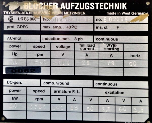 Blocher Generator 30HP 20KW 1750RPM OUA180L006 #0062 - Image 2
