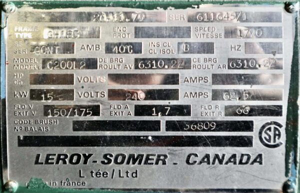 Leroy Somer Generator 25HP 15KW 1770RPM GH183 - Image 2