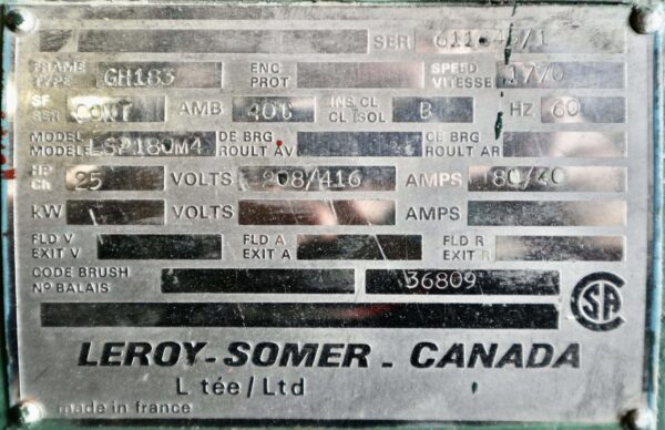 Leroy Somer Generator 25HP 15KW 1770RPM GH183 - Image 7