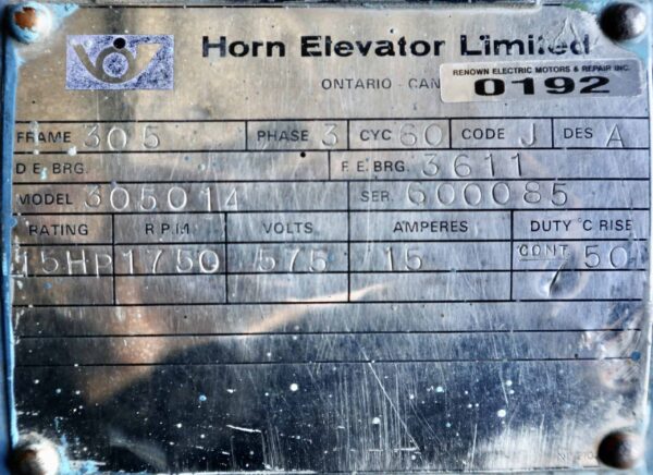 Horn AC 15HP 10KW 1750RPM 305 #0192 - Image 2