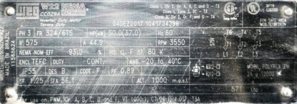 WEG AC 50HP 3550RPM 324/6TS - Image 2