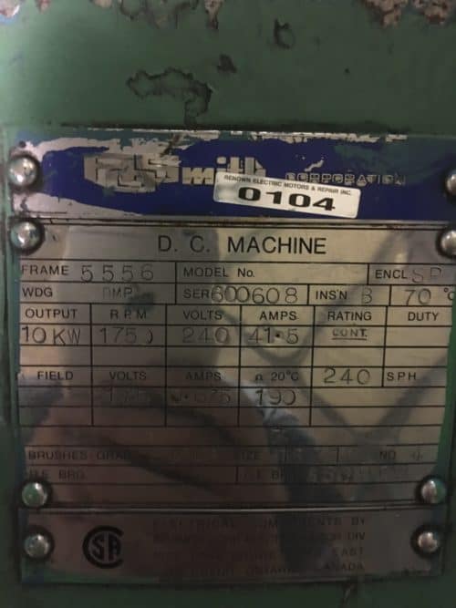 A.O. Smith Generator 15Hp 440V 19.5A 1750Rpm #0104
