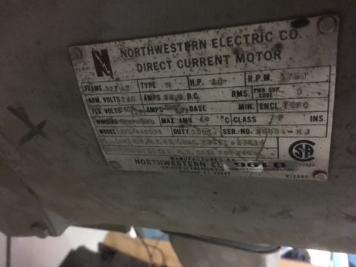 Northwestern Electric Dc Motor 10Hp 240V 84.6A 1750Rpm