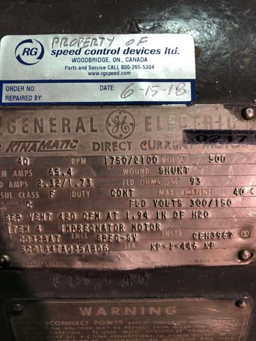 General Electric DC Motor 40Hp 500V 65.4A 1750/2100Rpm #0217