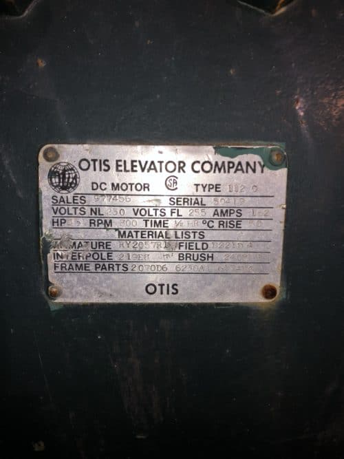 Otis DC Hoist Motor 15Hp 230V 152A 800Rpm #136
