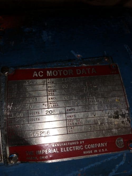 Imperial Electric AC Motor 25Hp 208V 67A 1160Hp #401