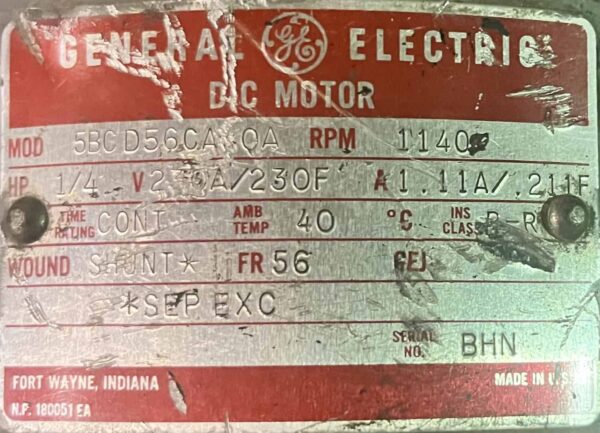 General Electric Door Motor 1/4HP 1140RPM 56 1064 - Image 2