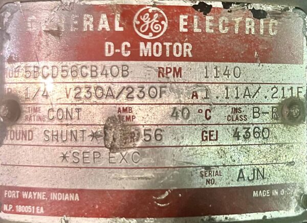 General Electric Door Motor 1/4HP 1140RPM 56 1065 - Image 2