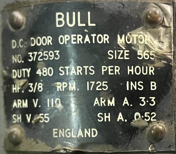 Bull Door Motor 3/8HP 1725RPM 565 1071 - Image 2