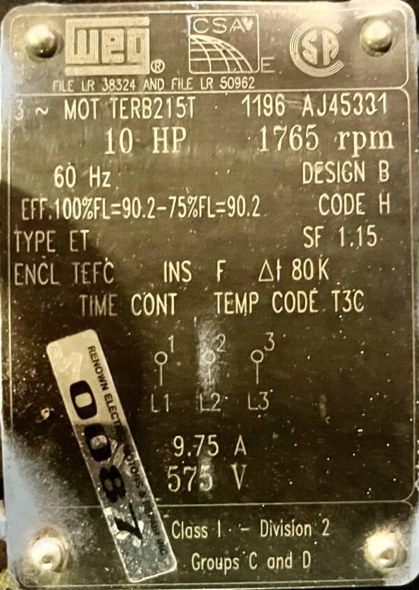 Weg 10HP 575V 1765RPM AC Motor #0087 - Image 2